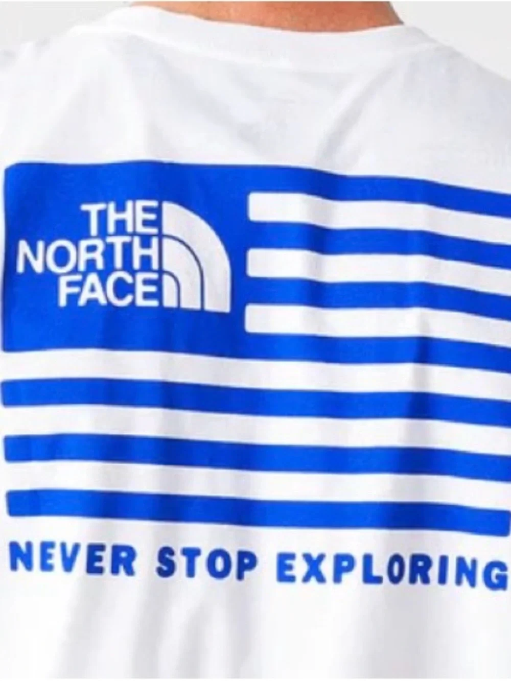 The North Face USA America Flag Box Blue White Tee Shirt-Mens Large